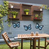 Handmade Blue Metal Butterfly Wall Art for Home and Garden Decoration Miniaturas Animal Outdoor Statues and Sculptures for Yard Set of 3