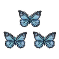 Ručně vyráběné modré kovové motýlové nástěnné umění pro domácí a zahradní dekorace Miniatury Zvířecí venkovní sochy a sochy pro dvůr Sada 3