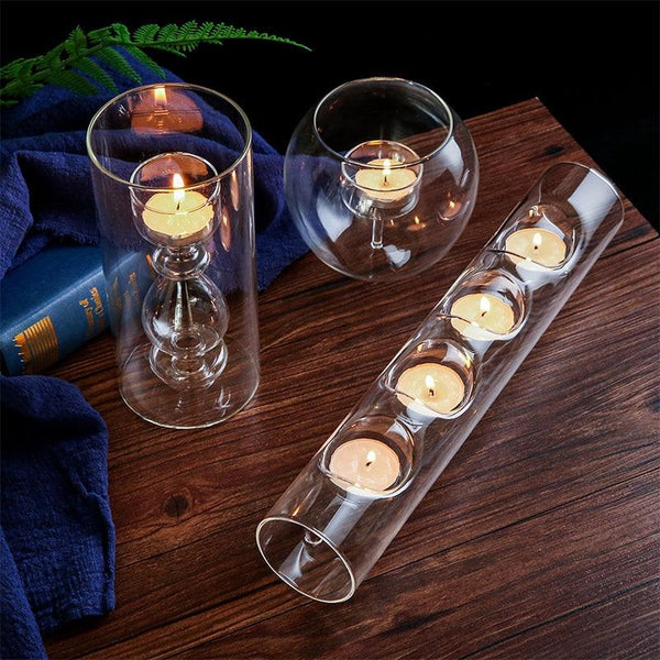 Handmade Nordic Simplicity Transparent Glass Candle Holder European-style Crafts Home Decoration Candlestick Ornaments Dinner Party Props