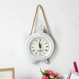 Antikvarinis medinis laikrodis kvarcinis laikrodis medinis rankdarbių laikrodis namų sienų pakabinimo dekoravimas sienų kanapių virvė apvalus mažas sieninis laikrodis