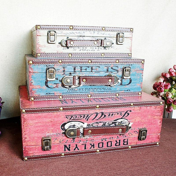 Home Supplies Decoration Storage Box Popular Wooden Suitcase Photograph Decoration Props Ornaments Living Room Display Organizer
