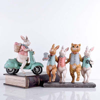 Creative Rabbit Rides Motorcycle Pilot Planes Miniature Model Home Decoration Accessories Kid Toys Children Bedside Decor Crafts