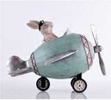 Creative Rabbit Rides Motorcycle Pilot Planes Miniature Model Home Decoration Accessories Kid Toys Children Bedside Decor Crafts