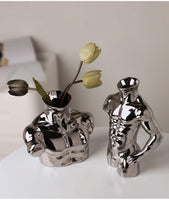 Arte do corpo humano moderno europeu vaso de cerâmica galvanizado cor prata arranjo de flores decoração de mesa ornamentos móveis