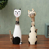 Handmade Hand Painting Couple Cats Statue Miniature Model For Home Decoration Figurines Handcrafts Wooden Ornament Living Room Decor Gift