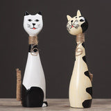 פסל חתולי זוג חתול זוגי בעבודת יד דגם מיניאטורי לקישוט הבית צלמיות עבודת יד קישוט עץ סלון דקור מתנה