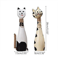 Handmade Hand Painting Couple Cats Statue Miniature Model For Home Decoration Figurines Handcrafts Wooden Ornament Living Room Decor Gift