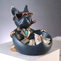 Mode nordique Cool Dog With Glasses Figurines Résine Fournitures Pour La Maison Ornements De Stockage Salon Affichage Assiette De Bonbons Ameublement