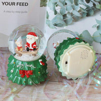 Handmade Creative Christmas Tree Base Crystal Ball Figurines Resin Music Box Crafts Home Decoration Ornament Year Gifts Bedside Decor