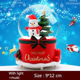 كرة بلورية لتزيين الكريسماس مصنوعة يدويًا مع إضاءة ملونة تماثيل شجرة عيد الميلاد سانتا كلوز صندوق تشغيل الموسيقى هدايا تزيين الغرف