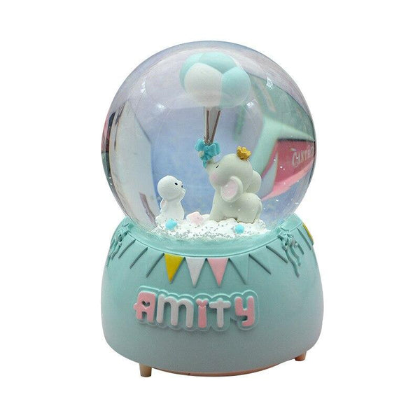 Funny Amusement Park Sculpture Crystal Ball Amity Elephant Miniature Model With Balloon Home Decoration Music Box Figurine Craft