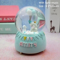 Funny Amusement Park Sculpture Crystal Ball Amity Elephant Miniature Model With Balloon Home Decoration Music Box Figurine Craft
