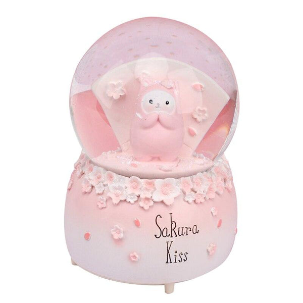 Handmade Romantic Sakura Love Crystal Ball Music Box Figurine Miniature Model For Home Decoration Girl Birthday Gifts Children Toys Decor