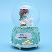 Handmade Sweet Girl Sculpture Figurines For Home Decoration Accessories Music Box Birthday Day Gift Snowflake Colorful Light Crystal Ball