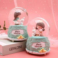 Handmade Sweet Girl Sculpture Figurines For Home Decoration Accessories Music Box Birthday Day Gift Snowflake Colorful Light Crystal Ball