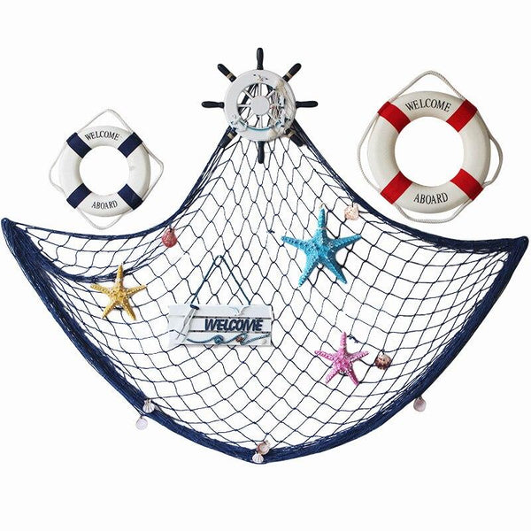 Mediterranean Ocean Style String Wall Hanging Fishing Net Home Decoration Figurines Subject Restaurant Decoration Accessories