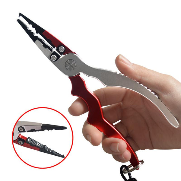 New Aluminum Alloy Fishing Pliers Split Ring Cutters Holder Tackle With Sheath & Retractable Tether