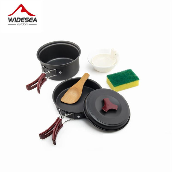 Widesea 1-2 Persons Camping Tableware Outdoor Cookware Picnic Set Travel Non-Stick Pots Pans Bowls
