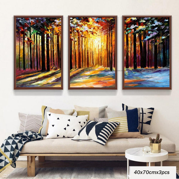 Ppalette Knife Painting Acrylic 3 Piece Canvas Oil Painting Modern Tree