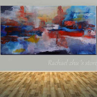 Large Size Hand Painted Abstract Boat Sea Beach Oil Painting On Canvas 40X80Cm / 16