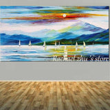 Large Size Hand Painted Abstract Boat Sea Beach Oil Painting On Canvas 40X80Cm / 21