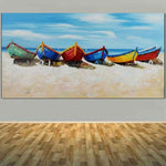 Large Size Hand Painted Abstract Boat Sea Beach Oil Painting On Canvas 40X80Cm / 00