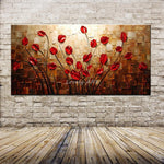 Textured Palette Knife Punainen kukka öljymaalaus Abstract Modern Canvas