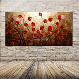 Textured Palette Knife Red Flower Oil Painting Abstract Modern Canvas