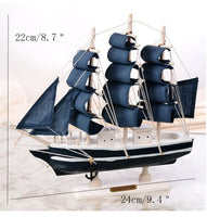 Wooden Crafts Mediterranean Style Smooth Sailing Boat Figurines Blue Sailboat Miniature Ornaments Home Office Desktop Decor Gift