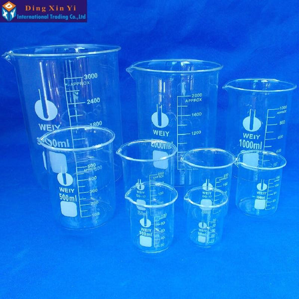Capacity 50Ml-3000Ml Low Form Beaker Chemistry Laboratory Borosilicate Glass Transparent Flask