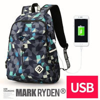 Studentska ruksaka, vodoodbojni najlon, materijal za muškarce, plava kocka, USB / Kina, 15 inča