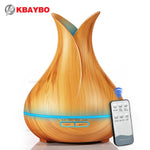 Kbaybo 400Ml Aroma الضروري النفط الناشر بالموجات فوق الصوتية المرطب الهواء مع الخشب الحبوب 7 تغيير لون