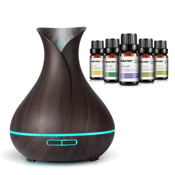 400Ml Ultrasonic Air Humidifier Aroma Essential Oil Diffuser With Wood Grain 7 Color Changing Led