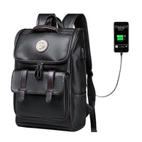 Muži batoh Externí USB Charge vodotěsné módní Pu kožené cestovní taška Ln1032-4 černá / Čína