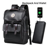 Muži batoh Externí USB Charge vodotěsné módní Pu kožené cestovní taška 1032 peněženka / Čína