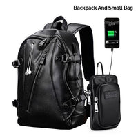 Muži batoh Externí USB Charge vodotěsné módní Pu kožené cestovní taška 6021 / Čína