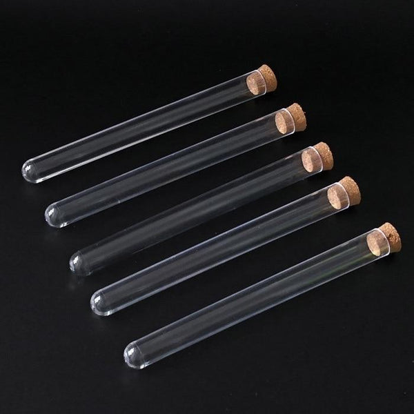 100Pcs Lab 15X150Mm Clear Plastic Test Tube With Cork U-Shape Bottom Wooden Stoppers
