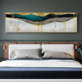 راية مجردة السرير الأزرق الذهبي قماش اللوحة الملصقات وطباعة جدار الفن الحديث صورة