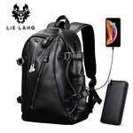 Män ryggsäck Extern USB-laddning Vattentät Fashion Pu Läder Rese Väska