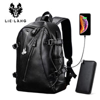 Muži batoh Externí USB Charge vodotěsné módní Pu kožené cestovní taška