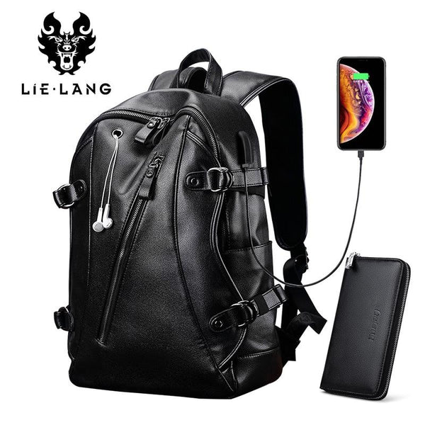 Men Backpack External Usb Charge Waterproof Fashion Pu Leather Travel Bag