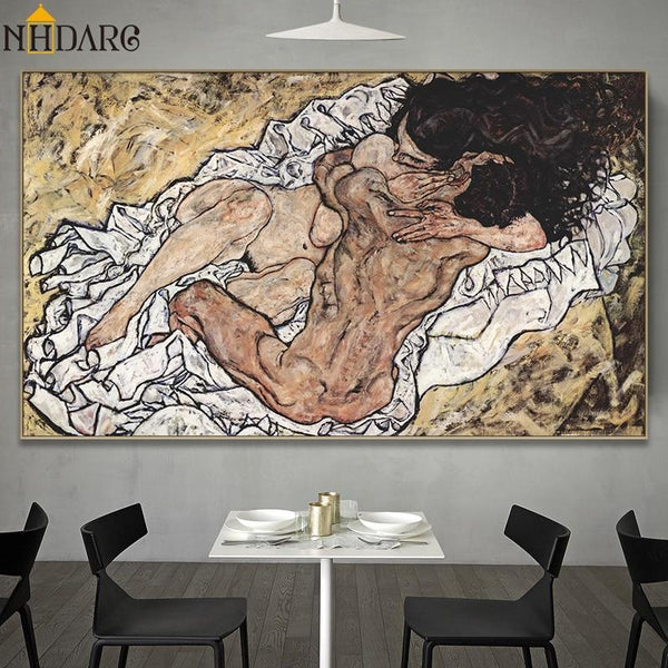 Artist Egon Schiele Naked Embrace Abstract Art Style Canvas Print Painting Poster Wall Pictures
